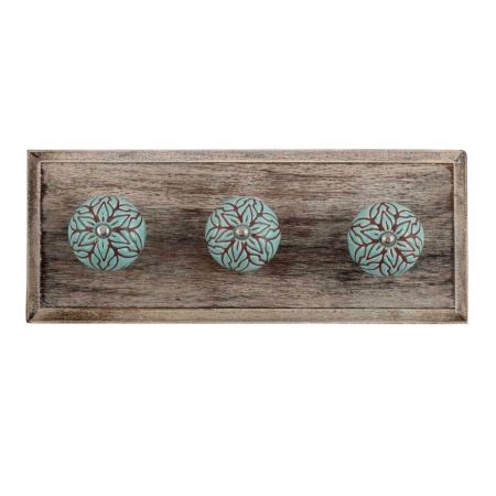Amarylis Floral Etched Ceramic Wooden Hooks
